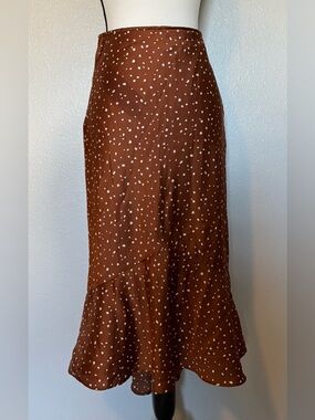 Abercrombie & Fitch Brown Midi Skirt with Cream Dot Print